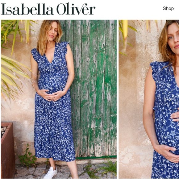 Isabella Oliver Andel Maternity Midi Dress Gorgeous Blue size 2 (US sz 6) - Picture 3 of 11